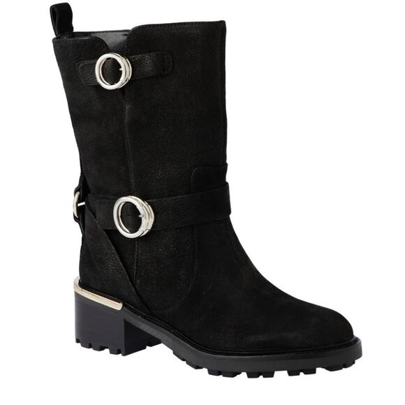 NWT Vince Camuto black nubuck leather Kerivini buckle detail boots - Picture 1 of 15